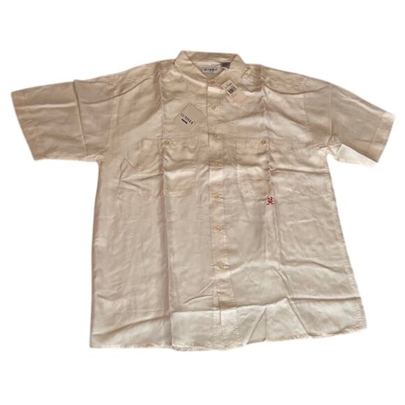 Vintage New 80's Summa Silk Cream Button Down Shirt Size Large - Picture 1 of 4